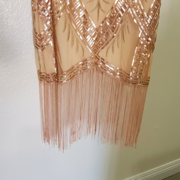 Elegant Sequin Fringe Dress - Cream - Picture 11 of 12